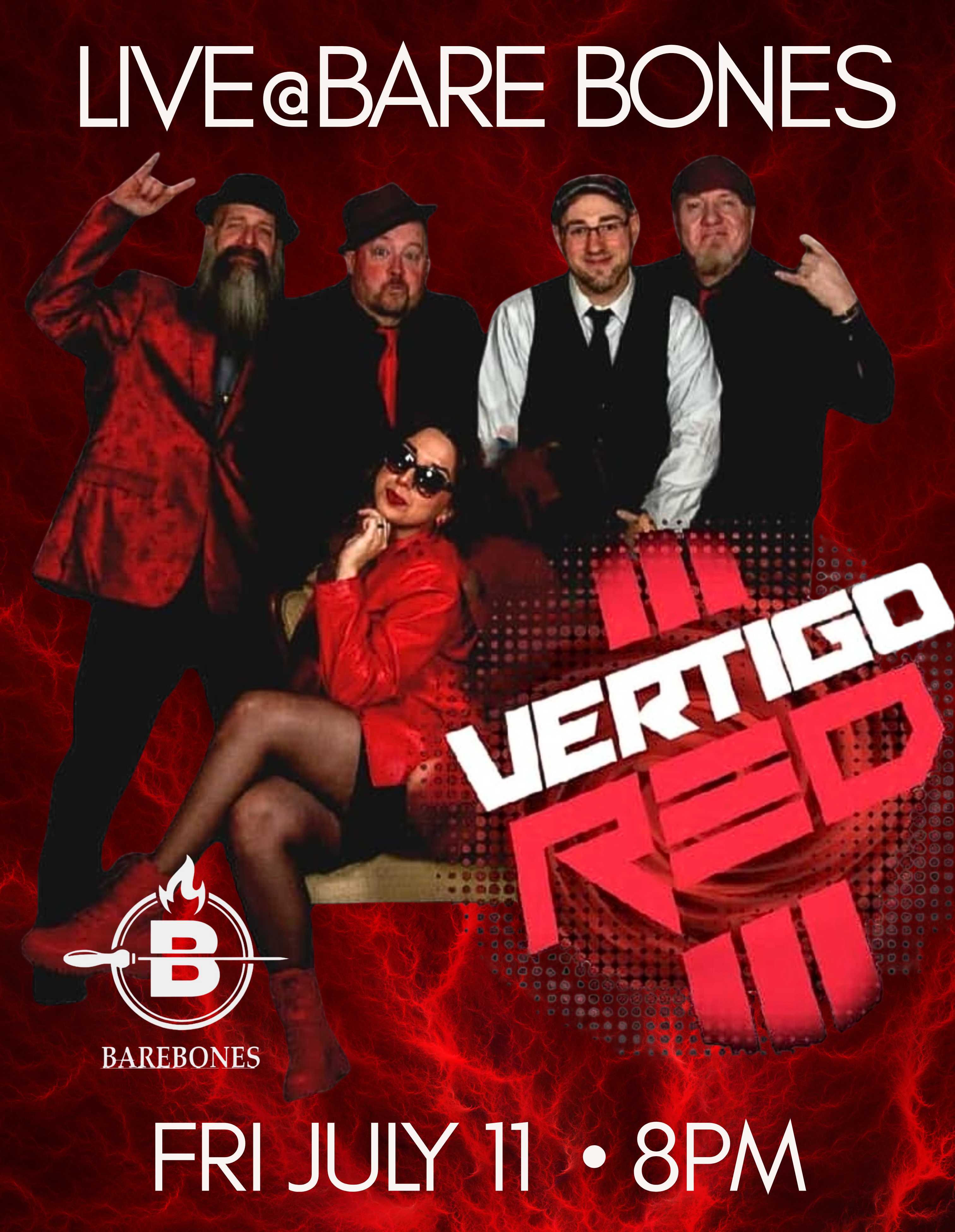 Vertigo Red live at Bare Bones gig poster, Friday July 11 8pm