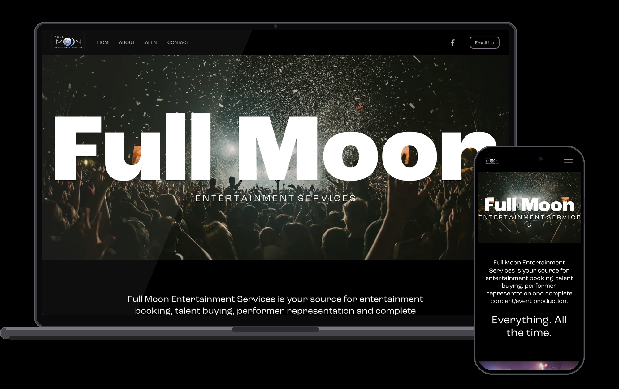 Full Moon Entertainment Services website on laptop and phone by Allure22