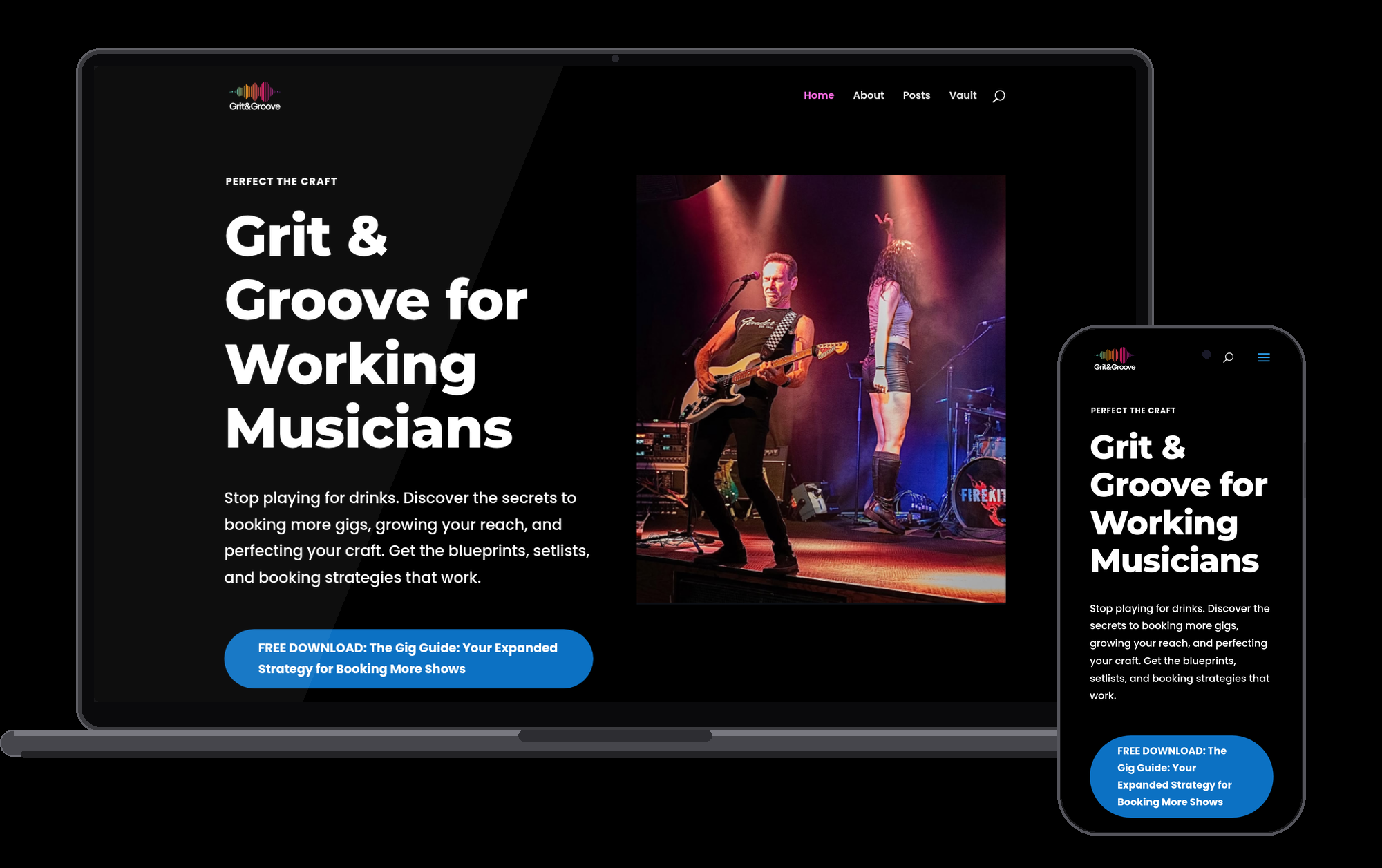 Grit & Groove website on laptop and phone by Allure22